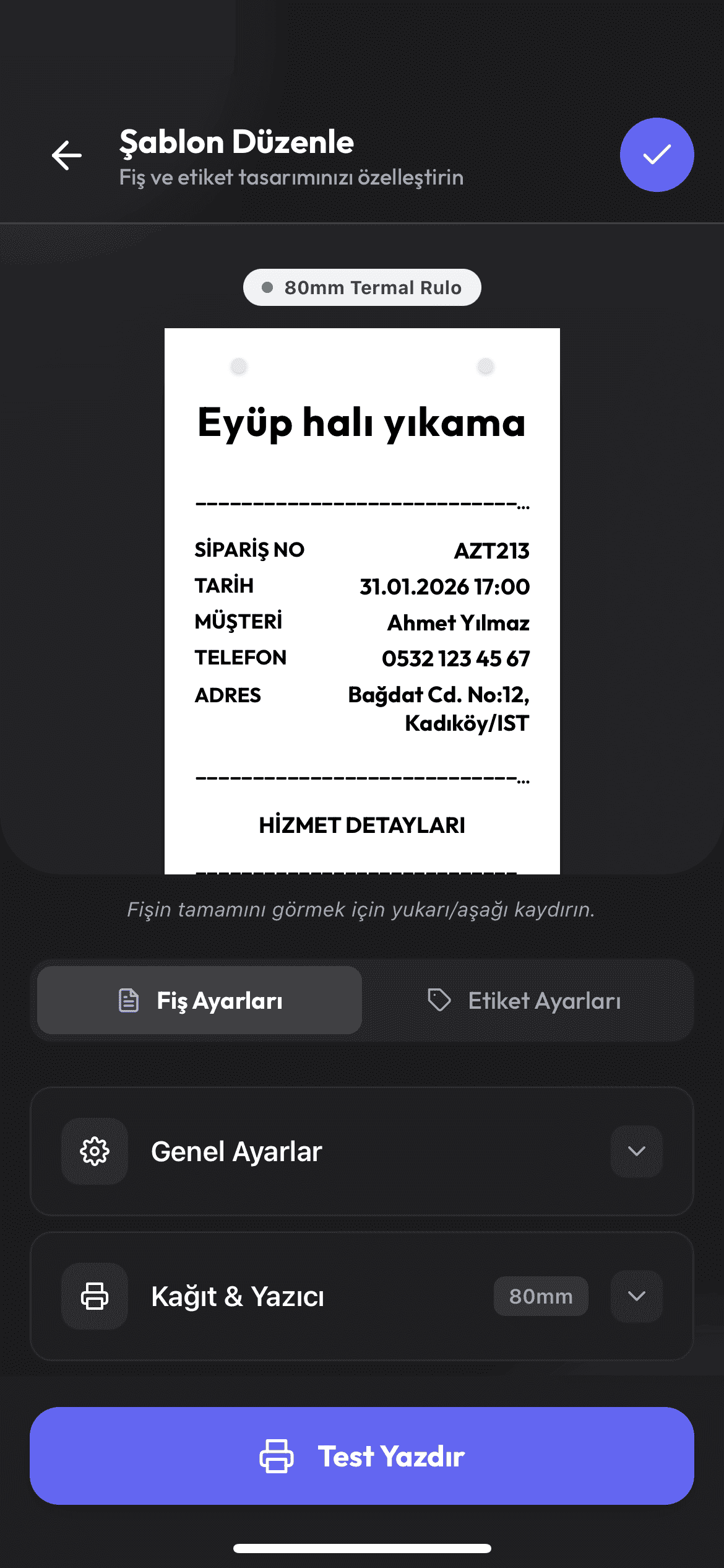 Gelişmiş Fiş Ayarları